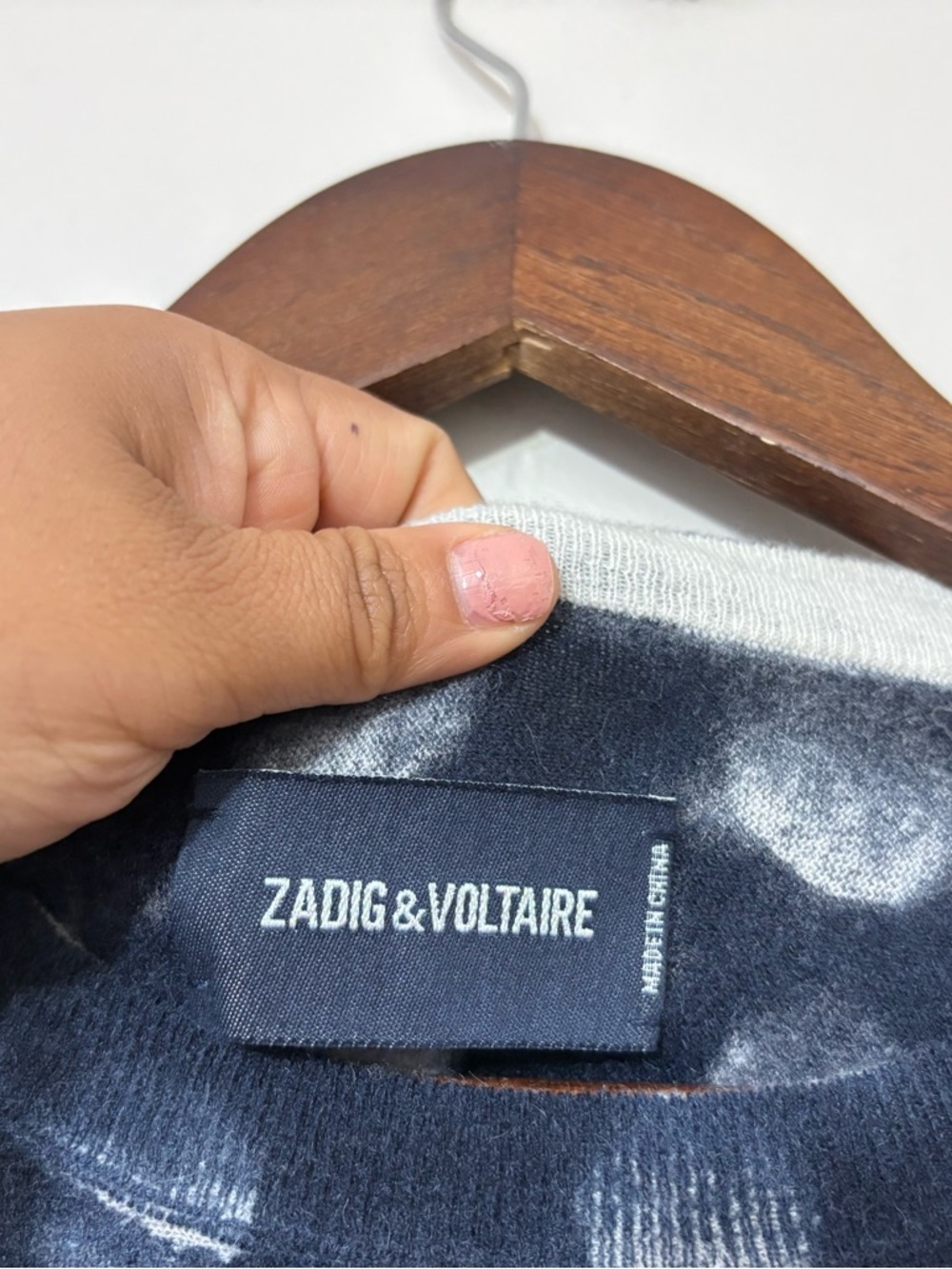 Zadig & Voltaire Anouk Cashmere Dot Sweater Navy Polka Dot Size L Lightweight - Picture 4 of 11